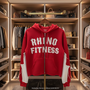 Premium Custom Print <b>Zip</b> Hoodie 500GSM Heavyweight Cotton Embroidered Detail Sun-Faded Acid Wash Cropped Boxy Fit RHINO FITNESS - Product Image 3