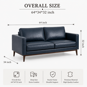 Sofá de Cuero Genuino de Primera Calidad, Sofá de 2 Plazas de Estilo Moderno de Mediados de Siglo, Muebles de Cuero para Sala de Estar, Hogar, Villa o Apartamento - Product Image 3