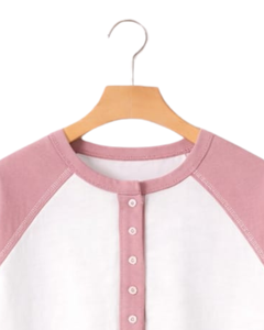 Women White Dusty Pink Raglan Sleeve Henley T Shirt Cotton Blend Short Sleeve Casual Summer <b>Top</b> Comfortable Lightweight Tee Wear - Product Image 5