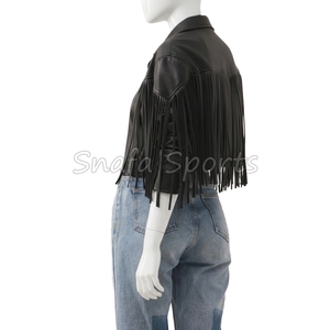 เสื้อแจ็คเก็ตหนังแท้ดีไซน์ล่าสุดสำหรับผู้หญิง สไตล์ลำลอง แต่งชายครุย แฟชั่นคลาสสิก ดีไซน์หรูหรา ขายส่ง - Product Image 4