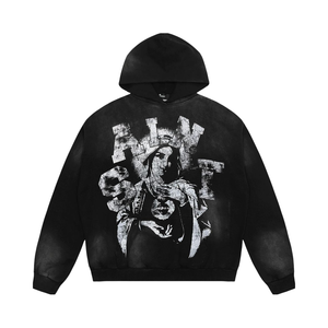 Sweat à capuche vintage pour homme Cactus Pack SAINT Hip Hop 100% coton effet délavé, col à capuche, impression portrait 3D en mousse, coupe oversize - Product Image 1