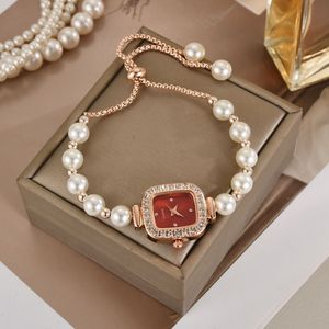 New fashionable pearl thin strap diamond-set square ladies' watch <b>adjustable</b> <b>bracelet</b> ladies' gift pearl quartz watch - Product Image 3