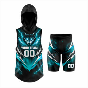 Suministro Directo de Fábrica, Conjuntos Deportivos Cortos para Hombre, Estilo Americano, Poliéster, Impresión Digital Personalizada, Secado Rápido, Nuevo Modelo Popular - Product Image 2