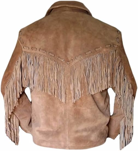 Authentic Western Cowboy Fringe <b>Leather</b> <b>Jacket</b> for <b>Men</b> Handmade <b>Brown</b> Suede Vintage Style Outerwear Coat Bulk order - Product Image 6