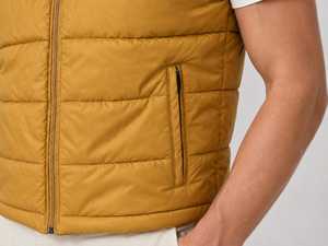 Gilet matelassé moutarde pour homme, col montant, coupe décontractée, coupe-vent, vêtement d'automne, couleur unie, coupe ajustée, vêtement d'extérieur - Product Image 5