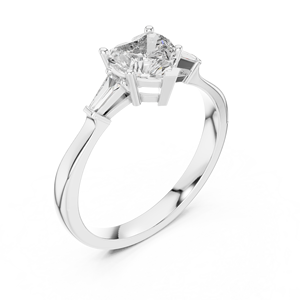 Anillo de Compromiso Romántico con Tres Diamantes de 1.15 CT en Forma de Corazón y Baguette, Diseño de Corona con Diamante de Corte Corazón - Product Image 3