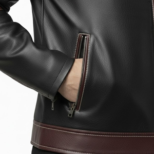 Performance <b>Men</b> <b>Leather</b> <b>Jacket</b> Biker Style Front Zipper Functional Pockets Wind Resistant OEM Custom Logo <b>Men</b> <b>Leather</b> <b>Jacket</b> - Product Image 5