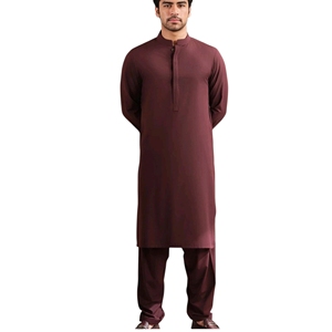 Ensemble Kurta Pyjama en Coton Bordeaux pour Homme, Tenue Traditionnelle Indienne et Pakistanaise, Coupe Décontractée Longueur Cheville, Toutes Saisons - Product Image 2