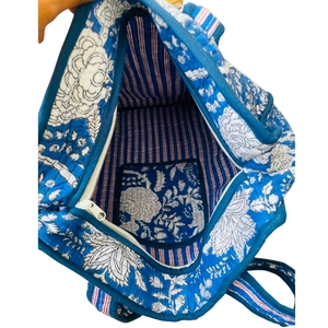Indigo Blue Hand Block Printed Zipper Closure <b>Foldable</b> Eco-friendly <b>Beach</b> Shopper Tote <b>Bag</b> - Product Image 3