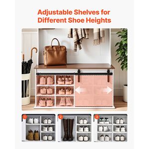 Perchero con Banco y Almacenamiento para Zapatos, Mueble de Entrada de 42 Pulgadas de Ancho con Ganchos para Colgar y Estantes Ajustables - Product Image 3