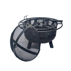 Reindeer & Christmas Tree Design Based Fire Pit <b>BBQ</b> Grill Pit Mild Steel Mesh Sparkscreen Cover Poker Suitable for Patio Garden - Product Image 3