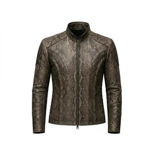 Chaqueta de lona de piel de oveja marrón personalizada para hombre, cierre de cremallera, relleno de poliéster, cuello alto, estilo vintage, forro de piel sintética - Product Image 1