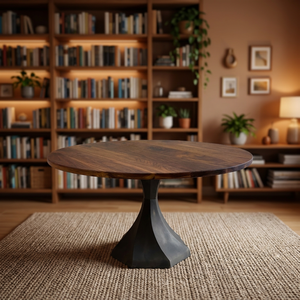 Table à manger ronde moderne en bois avec base en métal, design stable pour l'ameublement de la maison - Product Image 6