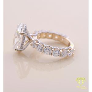 Moissanite Diamond Oval Engagement <b>Ring</b> With Three Stone Pave Band White Gold Bridal Wedding Anniversary Gift - Product Image 3