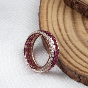 925 Solid Sterling Silver Rose Gold Plated Channel Setting Cubic Zircon Gemstone Stackable Wedding Eternity Band Children's <b>Ring</b> - Product Image 4
