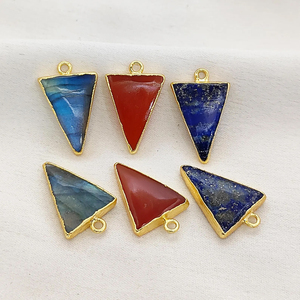 Pendentif en forme de triangle turquoise électroplaqué, turquoise naturelle 20x15mm, plaqué or, fait main, pour la fabrication de bijoux, connecteur en forme de tranche - Product Image 5