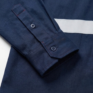 เสื้อเชิ้ตทำงานสีน้ำเงินกรมท่าแบบสะท้อนแสงสำหรับผู้ชาย แขนยาว ชุดทำงานแบบมองเห็นได้ชัดเจน ชุดยูนิฟอร์มก่อสร้าง ผู้ผลิต OEM - Product Image 3