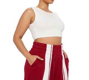 Pantalones Deportivos de Mujer con Rayas Rojas y Blancas, Corte Holgado, Casuales, con Bolsillos, de Algodón Tejido Transpirable, para Primavera, con Capucha - Product Image 2
