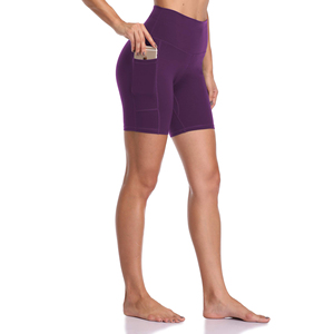 Shorts Deportivos Morados de Cintura Alta para Mujer, Estilo Deportivo, Tejido de Spandex y Poliéster, Transpirables, Cintura Elástica, Color Sólido - Product Image 2