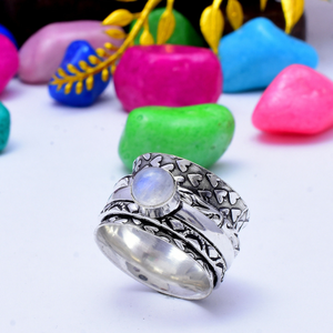 925 Sterling Silver Moonstone <b>Spinner</b> <b>Ring</b> Rainbow Moonstone Fidget <b>Ring</b> Handmade Jewelry for Her - Product Image 1