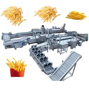 Mesin saluran produksi keripik kentang otomatis, mesin makanan ringan goreng Perancis beku