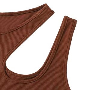 Women's Hip Hop Style 100% Cotton Knitted Solid Color Halter Neck Short Crop Tank <b>Top</b> with Lace Button Ribbons in Green - Product Image 5