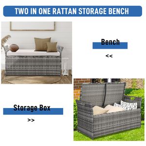 106*52*46cm Iron Frame Footstool <b>Locker</b> Gray Gradient Rattan <b>Storage</b> Unit with Comfortable Can Accommodation - Product Image 3