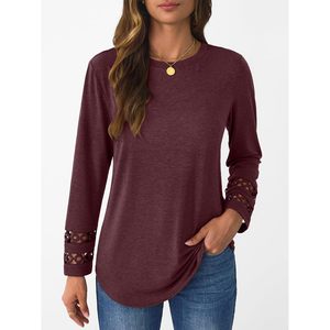 2025 túnica de manga larga para mujer otoño moda ojales Camiseta cuello redondo elegante Casual suelta Fit Tops estilo elegante 2025 - Product Image 5