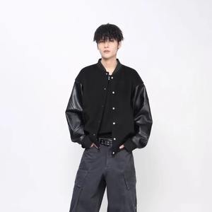 Vestes de baseball vintage brodées pour hommes, col montant, grande taille, saison hivernale, 100% laine, coupe-vent - Product Image 4