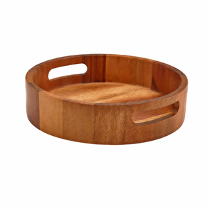Bandeja Redonda de Madera de Acacia Premium con Asas |   Bandeja de Madera Hecha a Mano para Servir Desayuno, Café y Comida, para el Hogar y Hoteles - Product Image 1