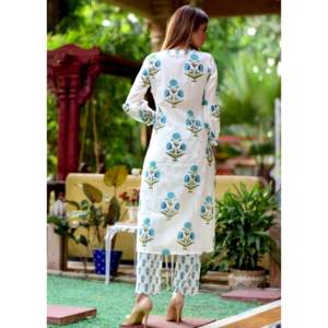 Ensemble Kurta multi-pièces en coton/bambou respirant blanc pour femmes, taille XS - Product Image 1