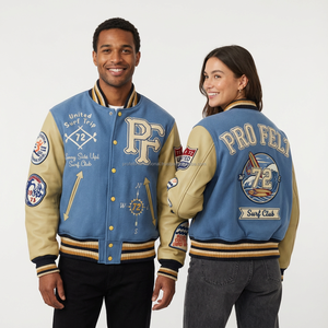 Veste universitaire de qualité supérieure OEM en gros, corps en laine, manches en polyester, patchwork, patchs lettrés, style baseball - Product Image 3