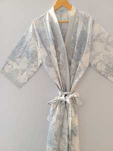 Robe Kimono en Coton Pur Légère Imprimée à la Main pour Femme, Peignoir Long, Tenue de Plage, Cache-maillot - Product Image 3