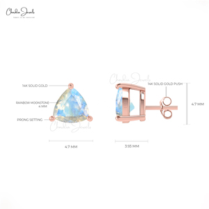Pendientes Pequeños de Piedra Lunar Arcoíris Natural para Mujer, Corte Trillón de 4MM, Joyería al por Mayor para Regalo de Seres Queridos - Product Image 2