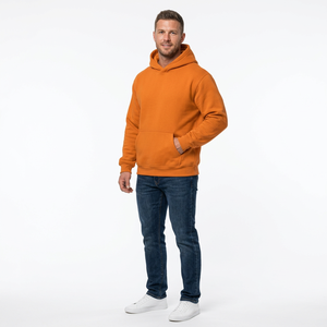 Men's <b>Orange</b> Hooded <b>Fleece</b> Sweatshirt Oversized Fit Casual Solid Pullover Front Pocket Winter Wear Digital Printing Anti-Wrinkle - Product Image 6