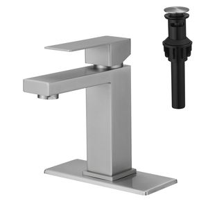 Rubinetto a cascata monocomando a 1 foro per lavabo con scarico a scomparsa, tubi di alimentazione, rubinetto per lavabo e piastra di copertura per bagno - Product Image 1