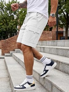 Pantalones Cortos Cargo para Hombre, Personalizados, Transpirables, Impermeables, 100% Algodón, Cintura Media, Cierre con Cordón, Multibolsillos - Product Image 5