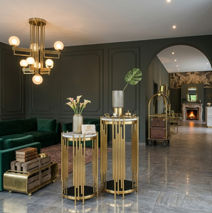 Luxury Gold 304 Stainless Steel <b>Side</b> <b>Table</b> <b>Set</b> Modern Metal Pedestal Stand for Living Room Hotel Decoration - Product Image 4