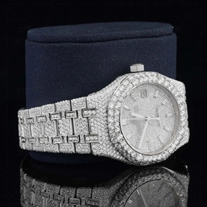 Montre de luxe pour homme à quartz avec diamant Moissanite et boîtier en acier inoxydable, cadran en verre massif, aiguilles analogiques, montre Hip Hop à quartz - Product Image 4