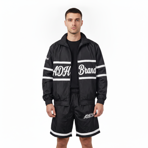 Ensemble de survêtement ADH noir à manches longues et demi-zip, short sportif, séchage rapide, polyester, unisexe adulte, pour le printemps - Product Image 4