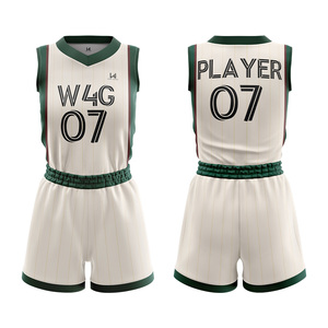 Conjunto de Uniforme de Baloncesto Personalizado, Blanco con Rayas Verdes, Jersey Sublimado, Pantalones Cortos, Unisex, Adulto, Secado Rápido, Corte Atlético, Sin Mangas, Cuello en V - Product Image 1