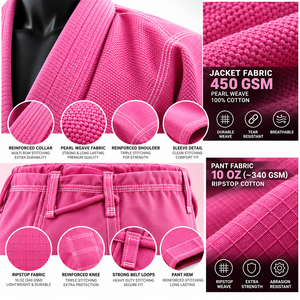 Kimono de BJJ rose en coton 100% unisexe, coupe classique, respirant, uniforme d'arts martiaux Decent Fight Wears - Product Image 2