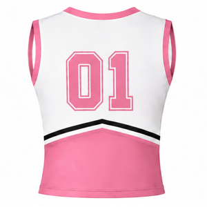 Ensemble d'uniformes de cheerleading rose, haut sans manches à col en V, jupe plissée, tenue d'équipe sportive, performance de danse, entraînement, compétition, personnalisé - Product Image 3