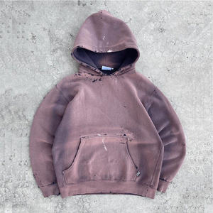 เสื้อฮู้ดดี้โอเวอร์ไซส์สำหรับฤดูหนาว ผ้าฝ้ายฟลีซ 100% แบบทำสีซีดและขาดๆ แบบสั่งทำพิเศษ - Product Image 1