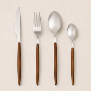 Ensemble de couverts en acier inoxydable en gros avec manches en bois de noyer naturel, service de couverts modernes pour la restauration fine, hôtels et restaurants - Product Image 3