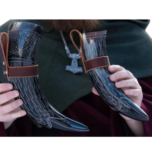 Corne à boire viking artisanale de qualité supérieure en corne de bœuf naturelle, finition polie, pour festival, cosplay, mariage, banquet, décoration, cadeau - Product Image 1