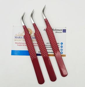 Pince à épiler pour extensions de cils en acier inoxydable courbé, couleur rouge, logo personnalisé - Product Image 2