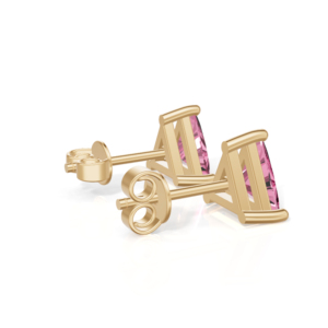 Yellow Plated Sterling Silver Trillion Cut Prong <b>Pink</b> <b>Sapphire</b> Stud <b>Earrings</b> Classic Women's Jewelry 1.5g Heerani Jewels - Product Image 3
