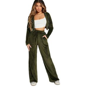 Ensemble jogging unisexe en velours 2025 – Sweat à capuche court et pantalon de survêtement à manches longues – Tenue décontractée d'hiver respirante avec cordon de serrage - Product Image 1