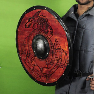 Bouclier rond en bois de style nordique viking, design traditionnel, fait main, pour accessoires de costume et décoration murale - Product Image 1